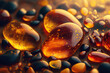 Beautiful amber pebbles, generative ai