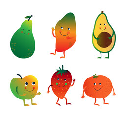 Poster - Cute Humanized Fruit with Smiling Face Vector Set