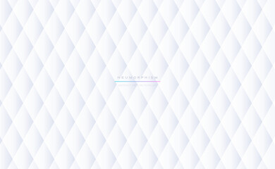 Fabric, paper, cardboard or mattress texture with rhombs. Vector abstract white geometric pattern in neumorphic style for your design. Background template