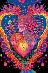 Wall Mural - valentines background psychedelic art style, Generative AI