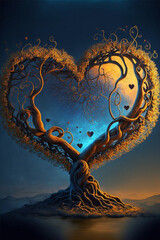 Wall Mural - magical love tree, valentines illustration, Generative AI