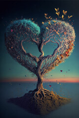 Wall Mural - magical love tree, valentines illustration, Generative AI