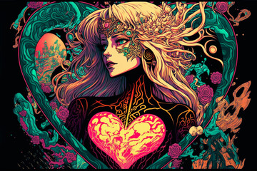 Wall Mural - valentines background psychedelic art style, Generative AI