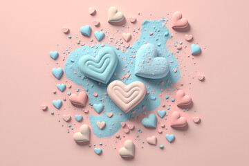 Wall Mural - pastel pink and blue hearts, valentines background, Generative AI