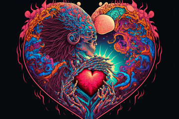 Wall Mural - valentines background psychedelic art style, Generative AI