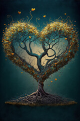 Wall Mural - magical love tree, valentines illustration, Generative AI