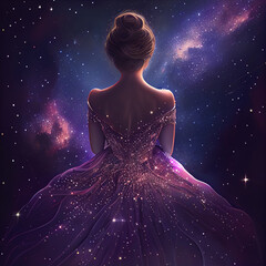 Wall Mural - generative ai: fantasy princess on her back looking at the milky way