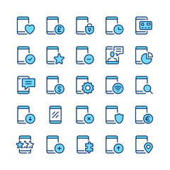 Wall Mural - mobile phone line icons. blue color. vector line icons set