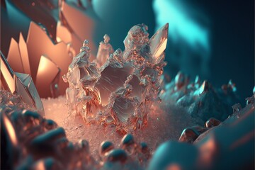 a close up of a crown made of ice and snow crystals on a blue background with a red center., generative ai