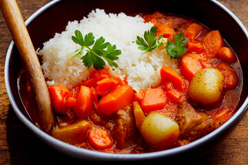  Delicious chicken stew with tasty vegetables Generative AI