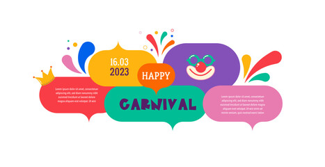 Wall Mural - Colorful Speech Bubbles, street art, carnival concept design. Colorful background with splashes, speech bubbles, masks and confetti 