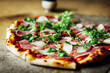Delicious pizza with ham rucola  Generative AI
