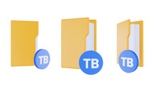 3d Render Folder Terabyte Icon With Orange File Folder And Blue Terabyte