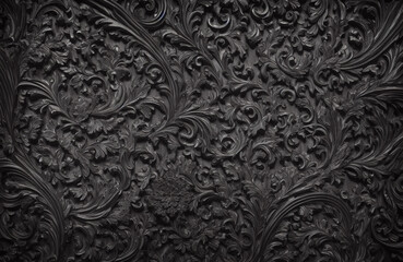 Wall Mural - Sable Kauri - Dark wooden textures with carving and detailing