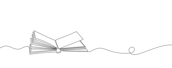 The book is drawn with one line. Modern outline doodles of an open book