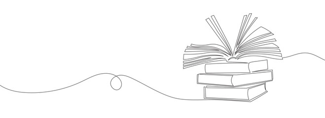 Wall Mural - Continuous line drawing of a book. Stacks of books.
