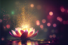 Magic Pink Lotus Flower On Water - Shiny Blossom Lights With Bokeh Background - Yoga Wallpaper