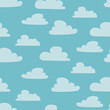 Cartoony clouds on teal background, seamless vector pattern