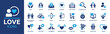Love icon set. Containing heart, couple, cupid, passion, valentine, online dating icons. Solid icon collection.