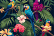 © FrankBoston - tropical pattern with parrots and flowers in bright colors