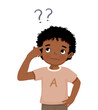 cute little African boy thinking with eyes looking up to find solution of problems