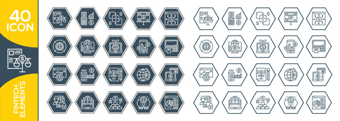 FINTECH ELEMENTS ICON SET DESIGN