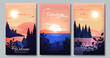 © Goldenboy_14 - Evening or morning landscape. Set of vector illustration. Design for poster, banner, brochure, invitation. Sunset or sunrise with forest, river and hills.