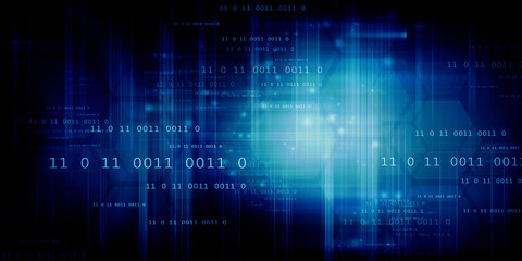 2d illustration abstract digital binary data on computer screen