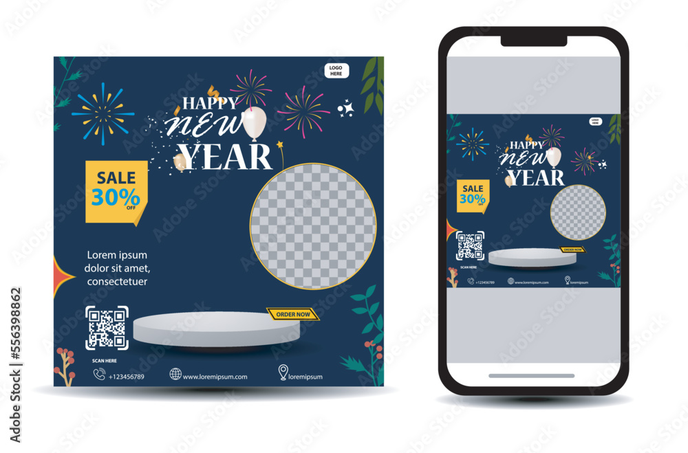 social media post template for new year promotion advertisement with ...