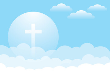 Wall Mural - Christian cross with clouds on sky background. Concept of faith symbol, Christianity, Christian Easter, Eternal life of soul, Gate to heaven, Holy cross for Easter day and Ascension day. design style.