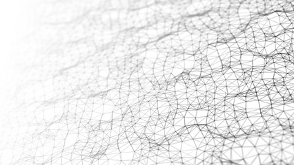 Wall Mural - wave of particles on a white background. abstract interlaced lines and dots. digital connection of e