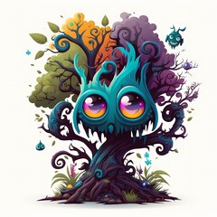  Cartoon Fantasy Tree Forest Monster Standing,Wood Body Painting and Leaf Headed Wood Monster fairy tale character,Very Cool,Can Be Used For Various Kinds Of Printables