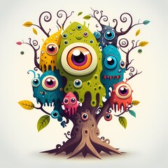 Wall Mural - Cartoon Fantasy Tree Forest Monster Standing,Wood Body Painting and Leaf Headed Wood Monster fairy tale character,Very Cool,Can Be Used For Various Kinds Of Printables