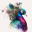  a colorful peacock with feathers spread out of its feathers. Generative AI