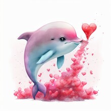  A Dolphin With A Heart In Its Mouth And A Pink Heart In Its Mouth.