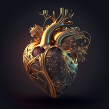  A Computer Generated Image Of A Human Heart With A Lot Of Filaments On It's Side.