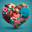 Sweet heart. Sweets laid out in the shape of a heart. AI generated