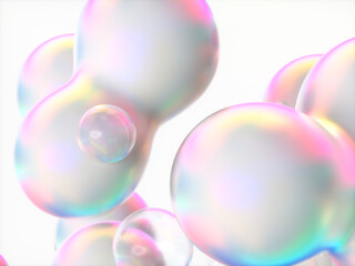 Aufkleber - Abstract 3d art background. Holographic floating liquid blobs, soap bubbles, metaballs.