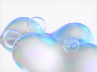 Aufkleber - Abstract 3d art background. Holographic floating liquid blobs, soap bubbles, metaballs.