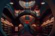Generative AI : an ornate library in Europe with a wooden winding staircase	
