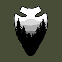 Wall Mural - arrowhead with mountain landscape. design element for poster, card, banner, emblem, sign. vector ill
