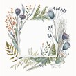 canvas print picture - Watercolor frame with flowers and herbs created with AI
