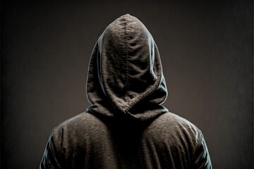 Wall Mural -  a man in a hooded sweatshirt is facing away from the camera with a black background and a black background. Generative AI