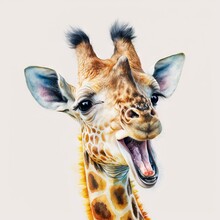  A Giraffe With Its Mouth Open And Tongue Out With Its Tongue Out And Tongue Out With Its Mouth Wide Open. Generative AI