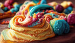Abstract rainbow cake batter heavy cream swirls as background (Generative AI)