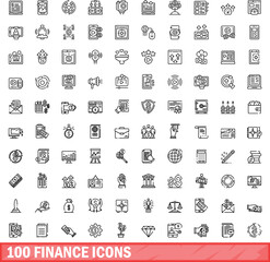 Sticker - 100 finance icons set. Outline illustration of 100 finance icons vector set isolated on white background