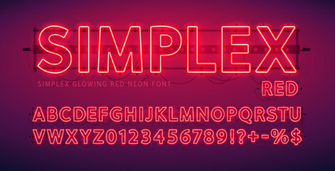 Glowing Red Neon Simplex Font