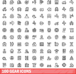 Poster - 100 gear icons set. Outline illustration of 100 gear icons vector set isolated on white background