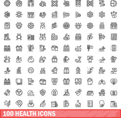 Poster - 100 health icons set. Outline illustration of 100 health icons vector set isolated on white background