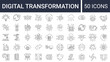 © SkyLine - Set of 50 digital transformation simple icons. Collection of line icons as digital services, internet, cloud computing, technology. Editable stroke.  Vector illustration